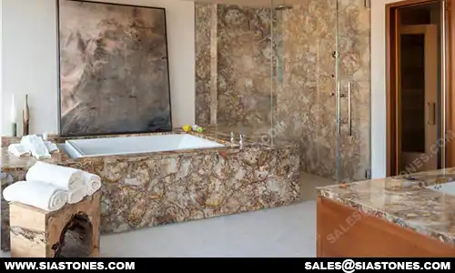 Petrified Wood Gemstone Bathtub Shower Wall
