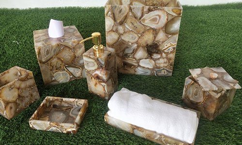 Bath Accessories Set in Golden Agate