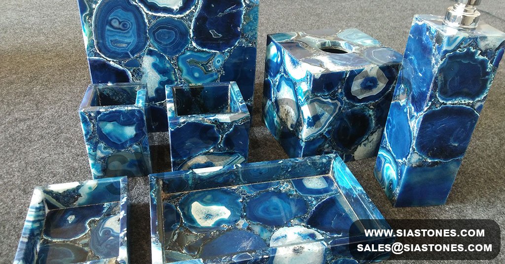 Bath Accessories Set Blue Agate