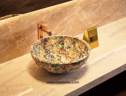 Abalone Shell Gemstone Round Basin Sink